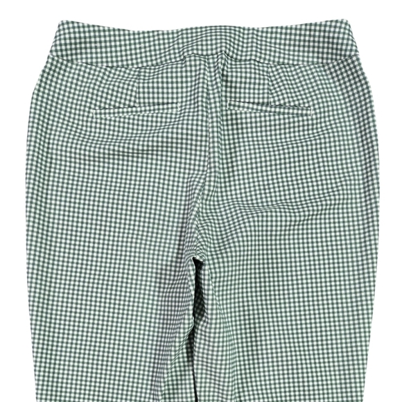 Chico's Brigitte Green White Gingham Pull On High Vent Crop Pants Pockets - Picture 6 of 12